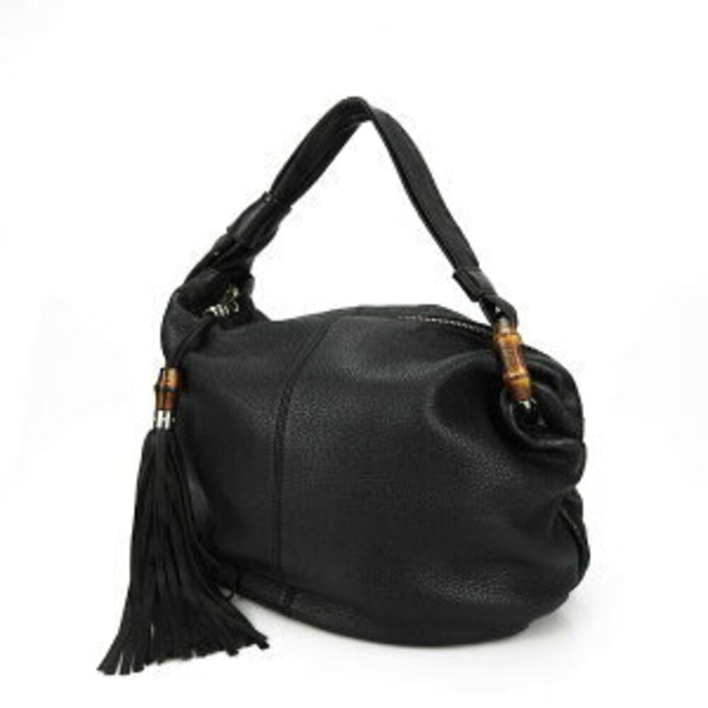 Gucci bag Hobo fringe bamboo black charm leather Shoulder
